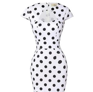 NWT Grace Karin White + Black Polka Fot Dress